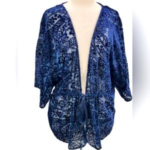 Blue paisley burnout velvet kimono jacket Torrid 3